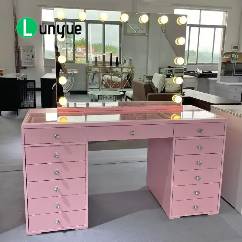 Tocador de madera rosa con esp - Beauty Makeup Vanity Set reseña y precio