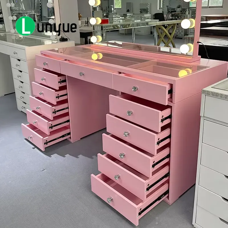 Tocador de madera rosa con esp - Beauty Makeup Vanity Set reseña y precio